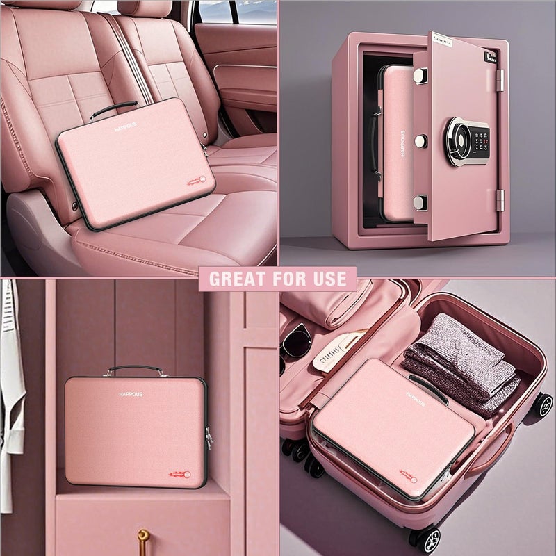 HAPPOUS Fireproof File Box, Expanding File Organizer with 13 Pockets, Portable Fireproof Document Box Hard-Shell Document Organizer Storage for Documents Laptop Passports Cards Pink - Image 5